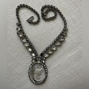 Juliana Vintage Pewter and Cameo Rhinestone Necklace